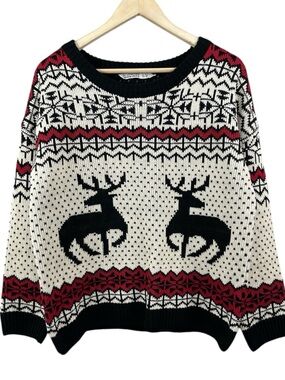 Bluenotes Cozy Fair Isle Reindeer Knit Sweater Size Medium